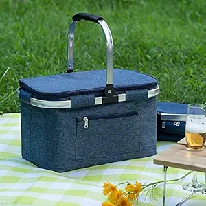 Large Picnic Basket Shopping Travel Camping Grocery Bags 2 Layers of Internal Pockets Leak-Proof and Insulated Folding, Internal Support Does Not Collapse