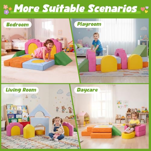 Image of 13-Piece Floral Foam Climbing Blocks for Toddlers,Multicolor | Soft Play Structure for Indoor Crawling & Climbing Play with Washable Cover for Bedrooms, Playrooms, Daycares and Schools
