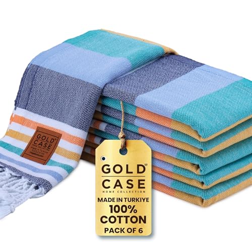 Gold CASE Turkish Hand Towels for Bathroom Set of 6 – 20 x 40'' – 100% Cotton Bathroom Hand Towels – OLYMPOS Towel for Spa, Face, Tea & Dishcloth – Decorative Cloth – Multicolor
