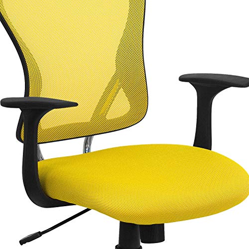 Flash Furniture Alfred Mid-Back Yellow Mesh Swivel Task Office Chair With Chrome Base And Arms #TOP6