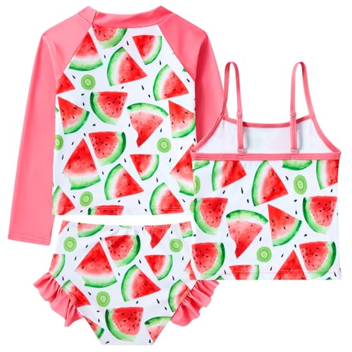 Image of Funnycokid Girls Swimsuit 3 Pieces Long Sleeve Rash Guard Set Tankini Bathing Suits Summer Kids Swimwear 3-10 Years