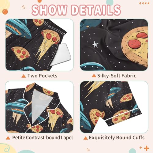 senya Ufo Pizza Satin Summer Pajama Sets Silk Short Sleeve Button Down Sleepwear3