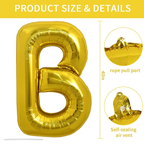 Image of TONIFUL 40 Inch Large Gold Letter B Balloons - Helium Filled, Foil Mylar Big Balloons for Birthday Party & Anniversary Decorations