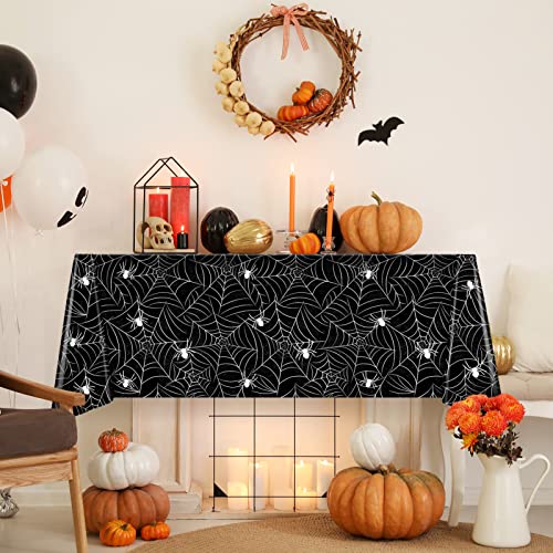 Image of TREWAVE 3 Pack Halloween Spiderweb Tablecloth Rectangular Plastic Spider Web Table Cloth Large Size Table Covers for Home Decor Halloween Party Decorations 54 inch x 108 inch (Black)