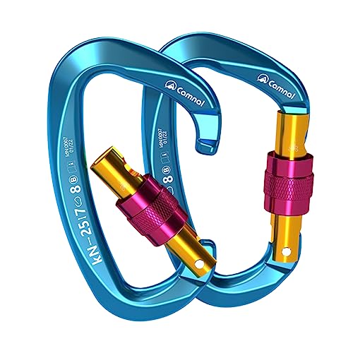 CAMNAL-Karabiner, UIAA-zertifizierte Kletterkarabiner [25KN] Hochleistungskarabiner mit Schraubverschluss zum Klettern, Arbeiten in der Luft, Fallschirmspringen, Hängemattenbau.azurblau