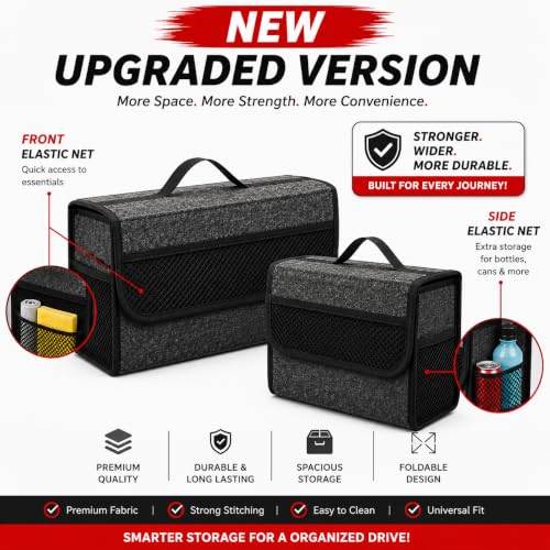 Image of JVCV Combo Pack - Car Trunk Boot Organizer, Car Storage and Organizer Anti Slip Car Accessories Organizer for Car, SUV, Sedan, Truck, Minivan Anti Slip Bottom (Large + Small).
