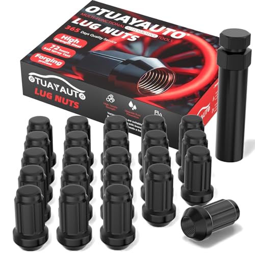 Image of OTUAYAUTO 1 /2-20 Lug Nuts - Replacement for 1987-2018 Jeep Wrangler JK, 2002-2012 Liberty, 1993-2010 Grand Cherokee Aftermarket Wheel, 17mm Hex, 23PCS Black 1 /2-20 Spline Wheel Lug Nut with Socket Key