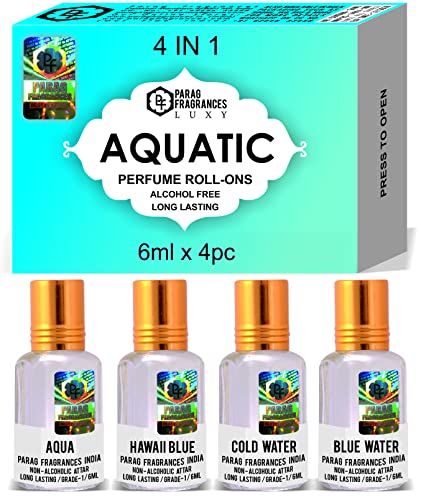 Image of Parag fragrances Top Attars Collection Of India /Alcohol Free Attar Gift Pack (Aquatic), Unisex, Liquid, 6 Ml