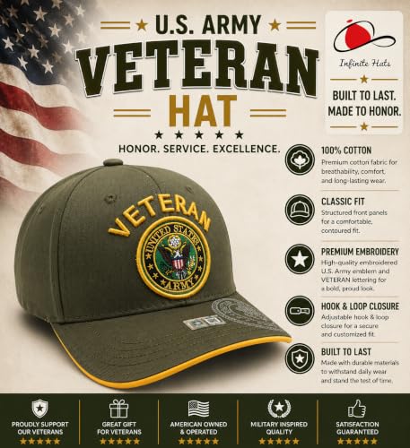 Image of US Army Veteran Hat for Men - Officially Licensed Military Baseball Cap, for Veterans