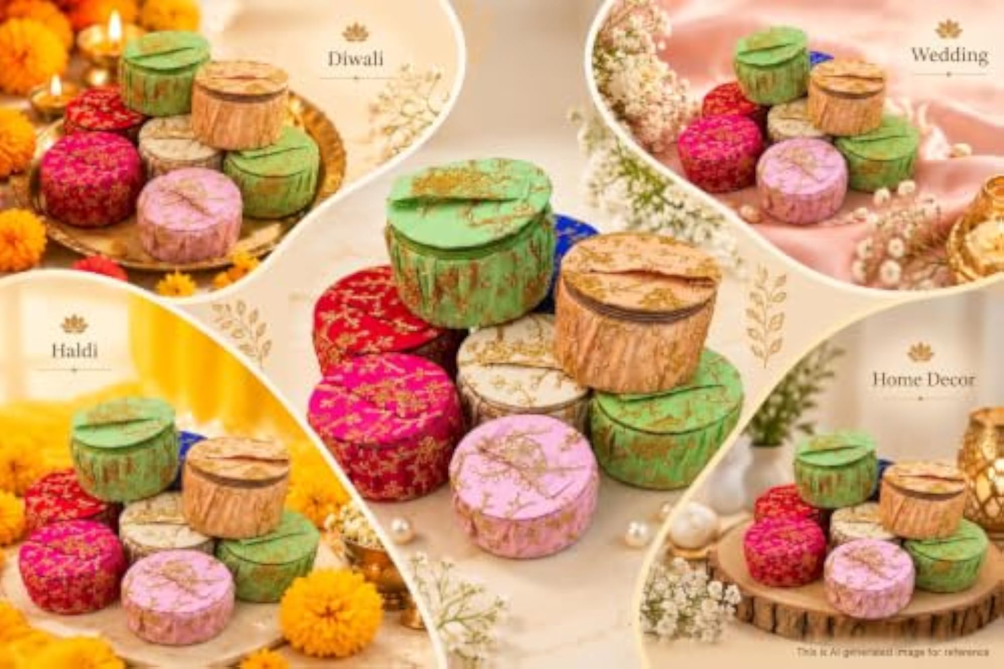 Embroidered Dry Fruit Round Box, Decorative Storage