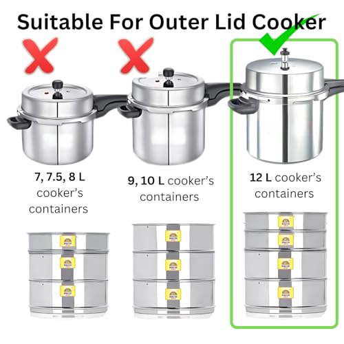 Image of Rakesh Gold Stainless Steel Container /Cooker Separator | Stackable Food Grade, Rust-Free, Easy to Clean (Cooker Containers, Suitable for 12 Litre Cooker)