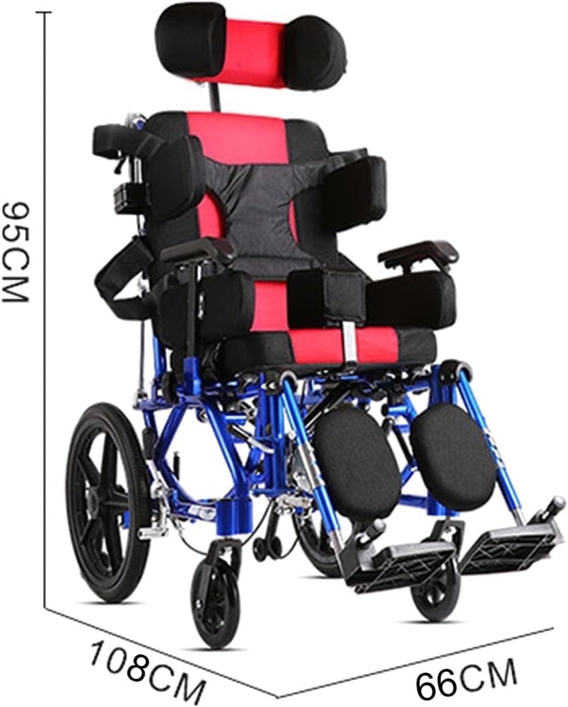 Silla de ruedas manual plegable, diseño reclinable ultraligero ajustable con respaldo alto con rueda trasera antivuelco para el cuidado de accidentes cerebrovasculares y hemiplejia