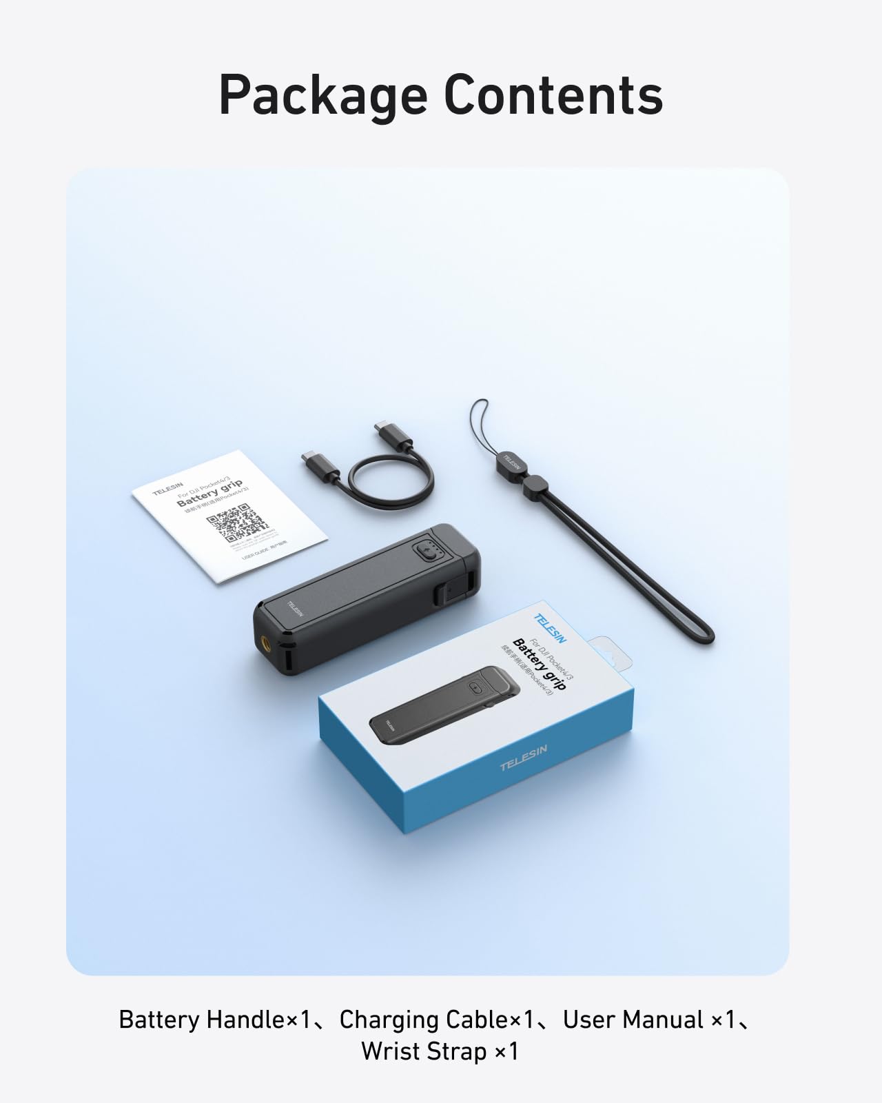 TELESIN Poignée Batterie pour DJI Osmo Pocket 4/3, Batterie 5000mAh Haute Capacité, Grip Powerbank 1.3X Autonomie Étendue, Support Trépied Vlogging, Accessoire Portable pour Voyage, Vlog