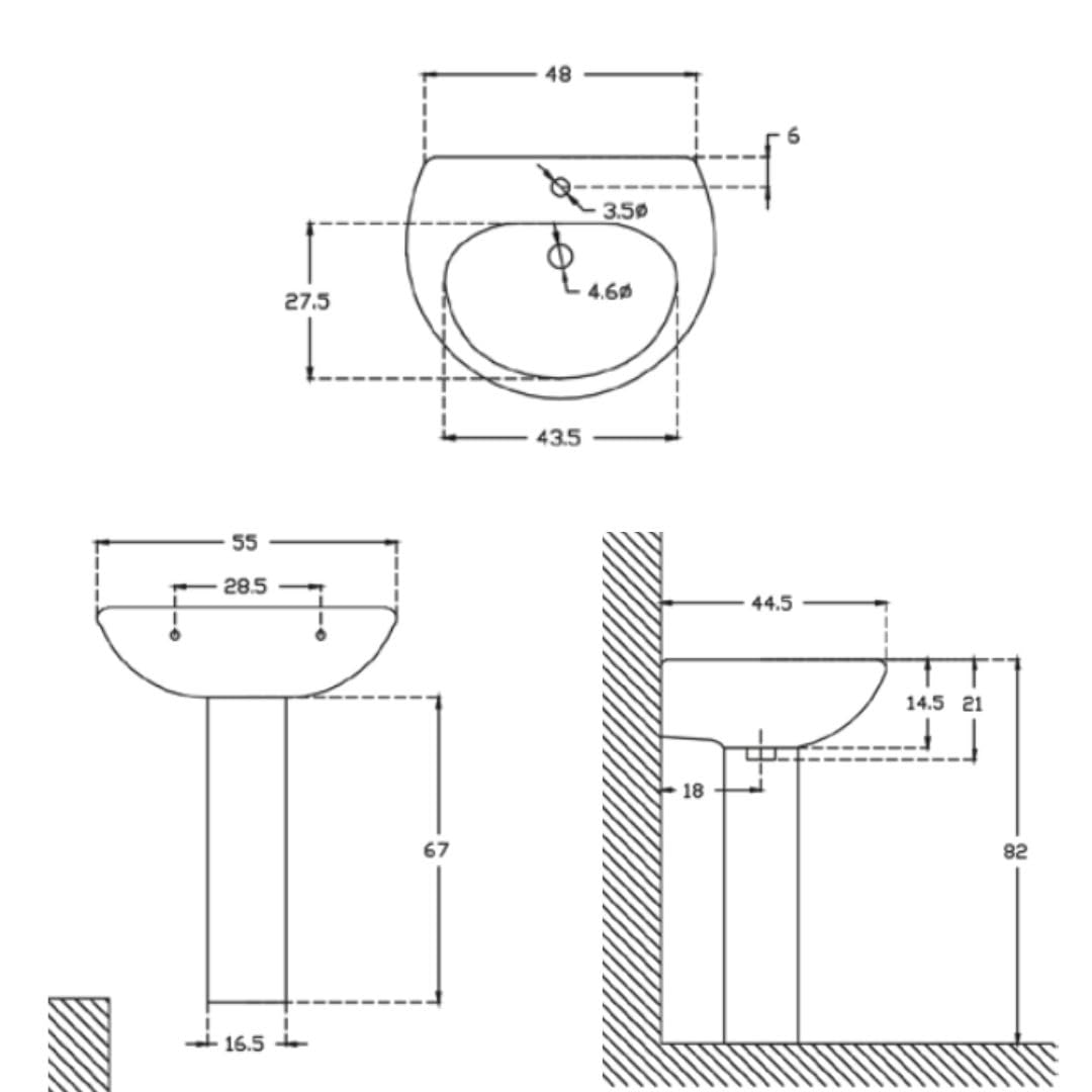 Lavabo in ceramica bianco monoforo 55x44,5 cm - Magic