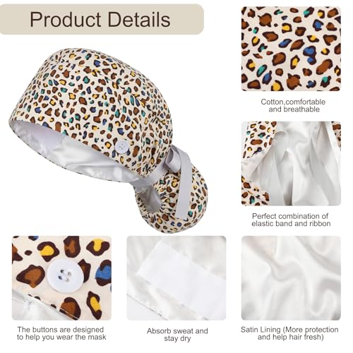 Image of Honoson 6 Pcs Scrub Caps Women with Buttons