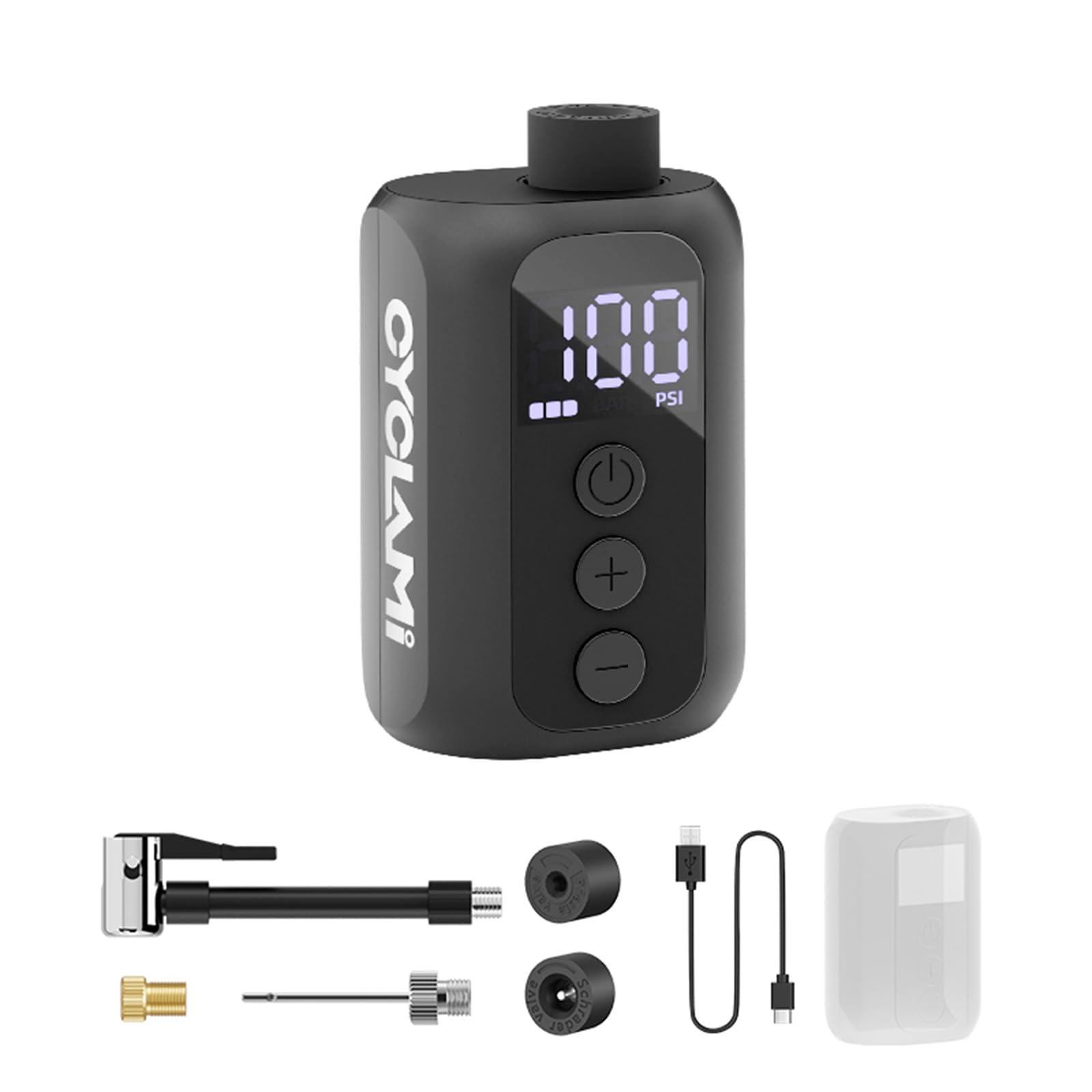 Pompa Per Bicicletta A5S, Mini Portatile Pompa Elettrica per Bicicletta 100 PSI,Spegnimento Automatico,Compatibile con Valvole Presta e Schrader per Biciclette da Strada, MTB, E-bike(98g)