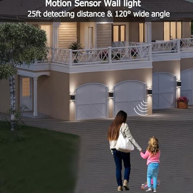 Motion Sensor Outdoor Wall Lights, Dusk to Dawn Exterior Light Fixtures with 3 Modes, Modern Up Down Wall Sconce, Waterproof Aluminum Porch Light for Garage, Patio, Front Door