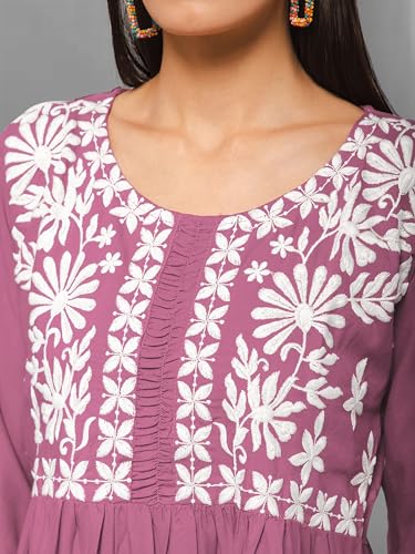 Image of Winza Designer Rayon Chikankari Embroidered Short Kurti | Plus Size Kurta Tunic Top