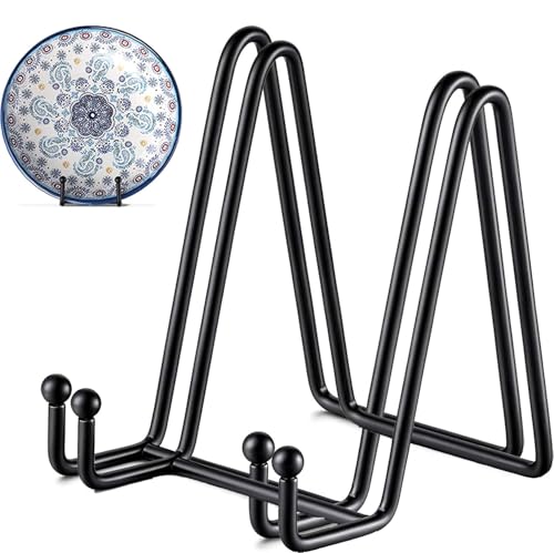 QMAHA 2 Pièces Chevalet Support Presentoir Porte Assiette, 6 Pouces Metal Support Assiette Decorative, Chevalet Presentoir Cadre Photo Livre de Table pour...