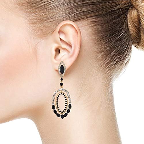 Victorian Marquise Crystal Rhinestone Cluster Large Oval Dangle Statement Earrings - Image 3