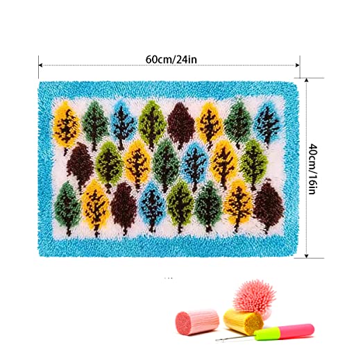 Image of clubevy Latch Hook Kits DIY Cushion Cross Stitch Kits Embroidery for Adults Beginner DIY Needlework Rectangle Floor Desk Mat Home Decoration (Wood)
