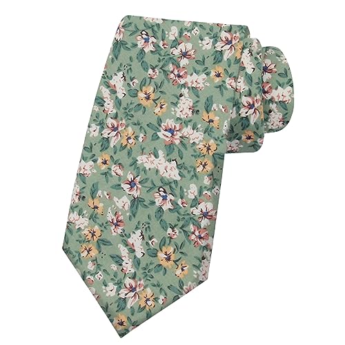 Image of Mantieqingway Men Skinny Tie Cotton Floral Necktie for Wedding Groomsmen Tie
