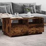 Mokuyary Couchtisch mit LED-Leuchten Räuchereiche 90x49x40 cm Wohnzimmertisch,Beistelltisch,Kleiner Sofa Kaffeetisch in modernem Desig, für Wohnzimmer Schlafzimmer