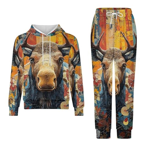 Boys Girls Clothes Hoodies Sweatshirt Pants Set 2 Pieces Fall Winter Outfits, Moose Patterns Art4