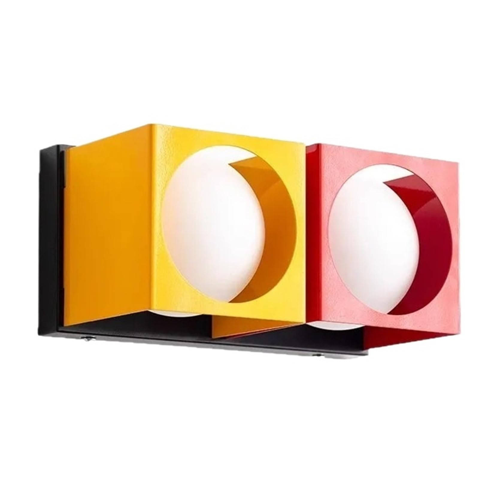 Kexcftg Tricolor Light Square Red Yellow Wrought Iron Wall Lamps Glass Ball Light Led Modern Color Dopamine Living Room Corridor Study Sconces(,Single Head)