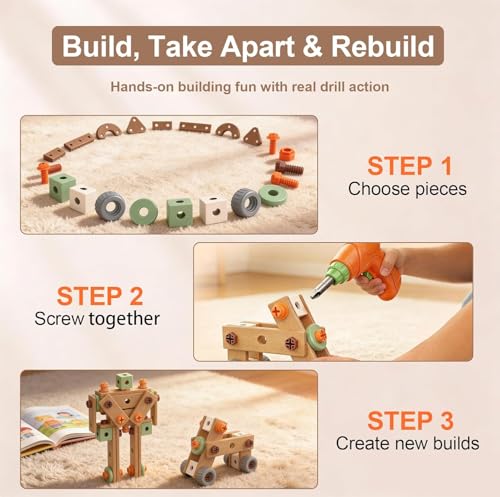 Image of Kids Tool Set Toys, 158 Pcs Toddler Tool Set with Toy Electronic Drill, Pretend Play Kids Construction Tools Toy for Toddler 3-5 Years Old Birthday Gifts