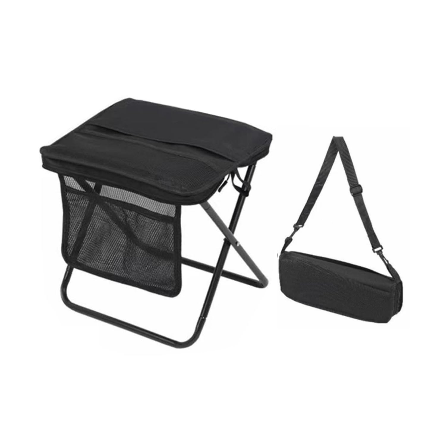 Portable Folding Stool Lightweight Camping Seat with Carry Bag Heavy Duty Outdoor Picnic Fishing Queue Chair Stable (Black)