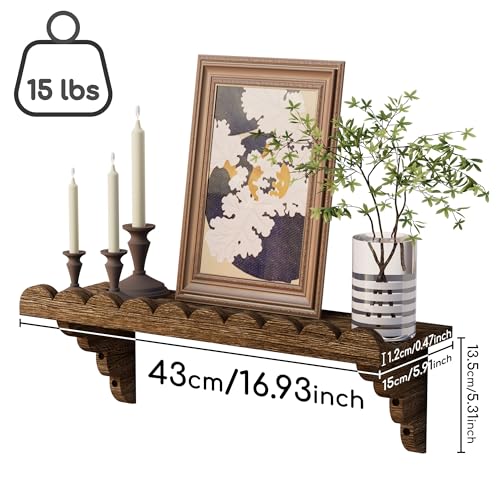 QsQueen Scalloped Wood Wall Shelf – 17 Inch Floating Shelf with Wood Brackets, Easy to Install Rustic Wall Shelf for Living Room, Bedroom, Bathroom, or Any Space - Image 4