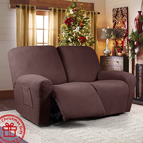 Taococo Recliner Loveseat Slipcover, 6 Pieces Dual Recliner Sofa Covers For 2 Seat Dual Reclining Loveseat Couch, Stretch Soft Jacquard Pattern Furniture Protector With Elasticity Chocolate #TOP2