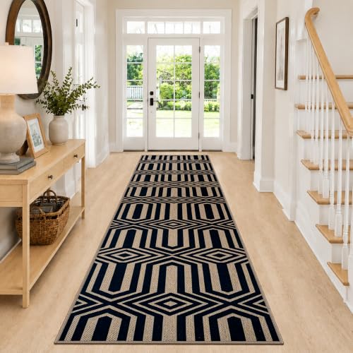 Alfombra de pasillo Capslpad de pelo bajo resistente lavable estilo yute 2