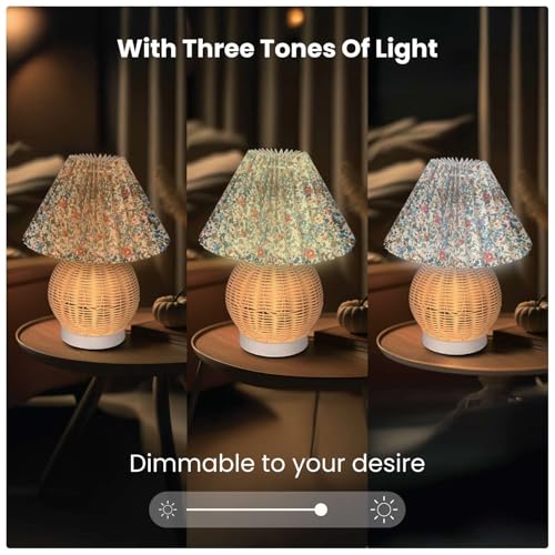 Image of Aesthetic Table Lamp with Detachable Lampshade | Decorative Pleated Fabric and Cane Bamboo Finish Lamp for Bedroom Decor | Home Decoration Items for Living Room | Gifts for Woman (Charm)
