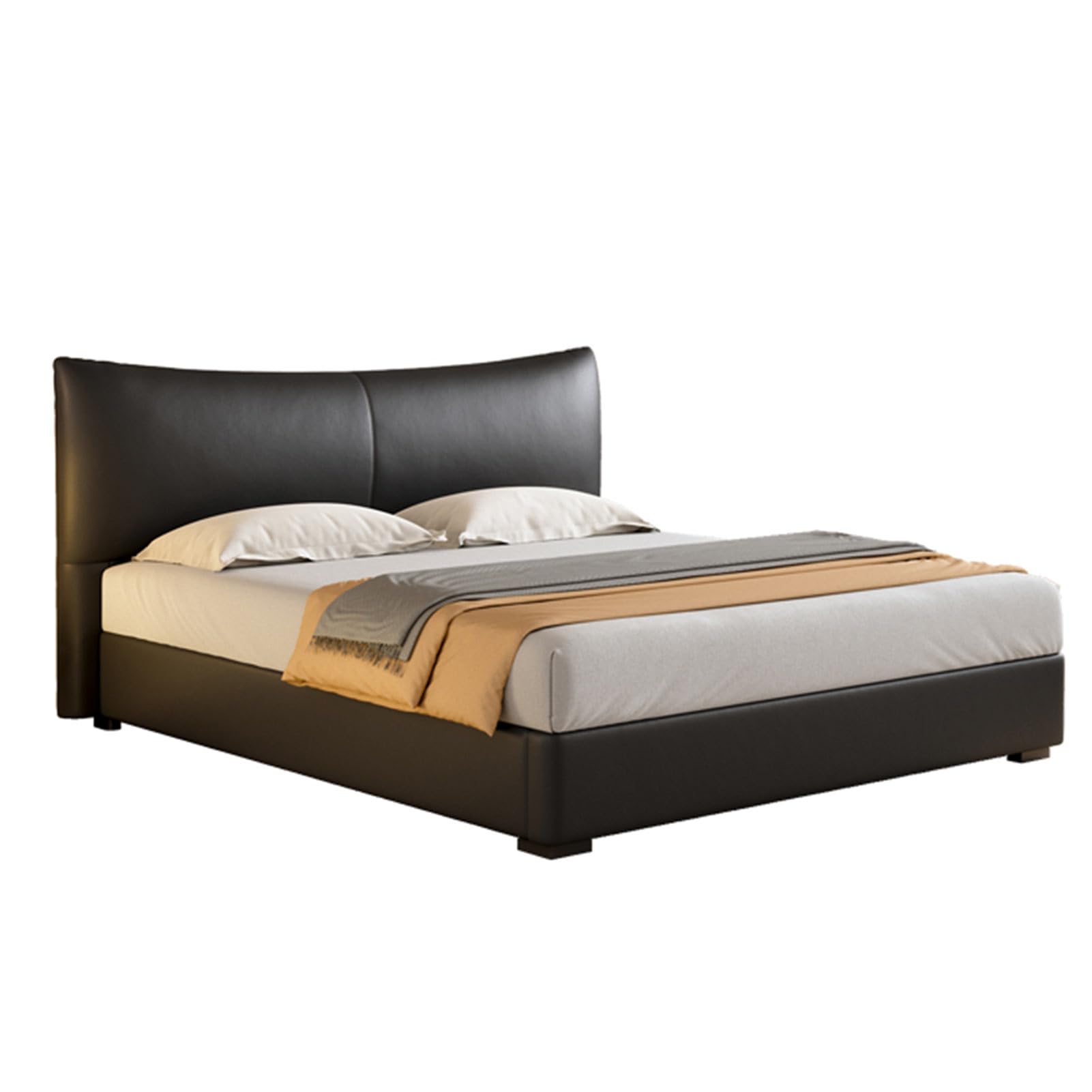 OUDINI Leather Bed Modern King Size Upholstered Platform Bed Frame Strong Wood Slats Support Storage Platform Bed Frame