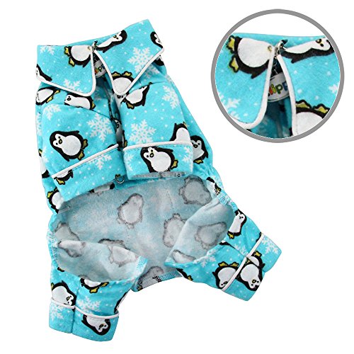 Dog/Puppy Penguins & Snowflake Flannel Pajamas/Bodysuit/Loungewear/Coverall/Jumper/Romper For Small Breeds - Turquoise (X-Large) #TOP2
