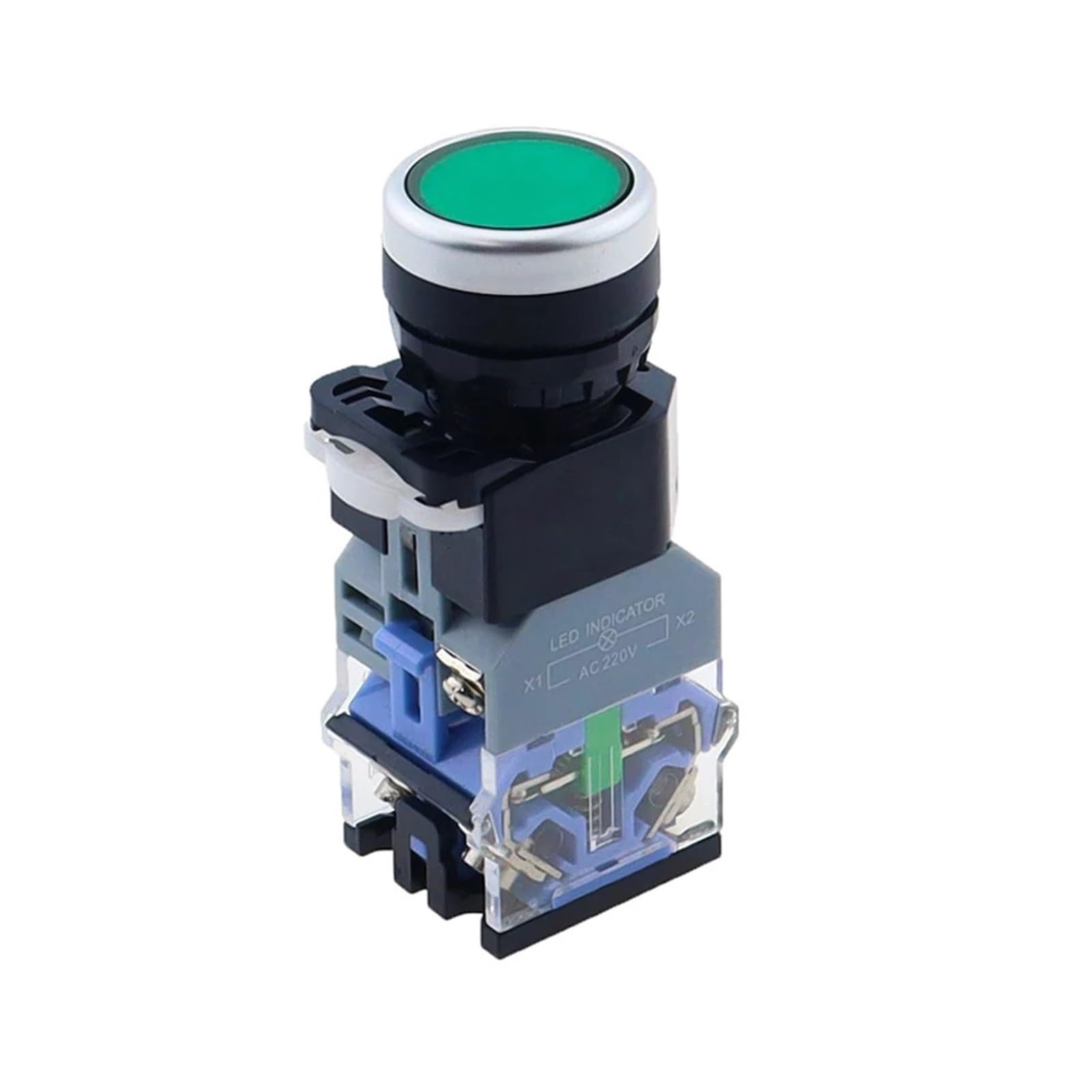 Interrupteur LA38-11D/11DS bouton-poussoir éclairé LED vert 12V avec contact argent - 7