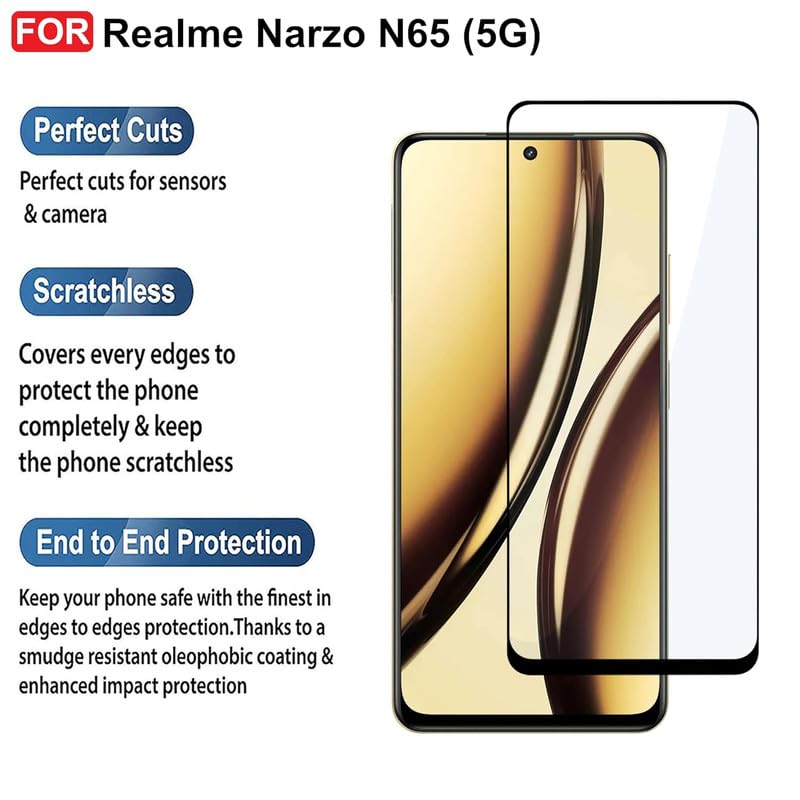 Image of Edge To Edge Screen Protector Tempered Glass For Realme Narzo N65 5G Cellphone With Easy Installation Kit