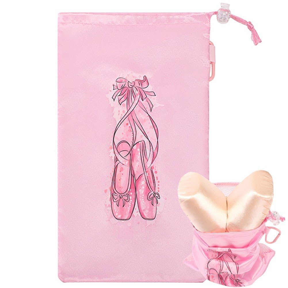 Sac à Chaussures De Pointe – Rose, Satiné, Cordon De Serrage, Motif Ballet, Pour Filles Et Femmes