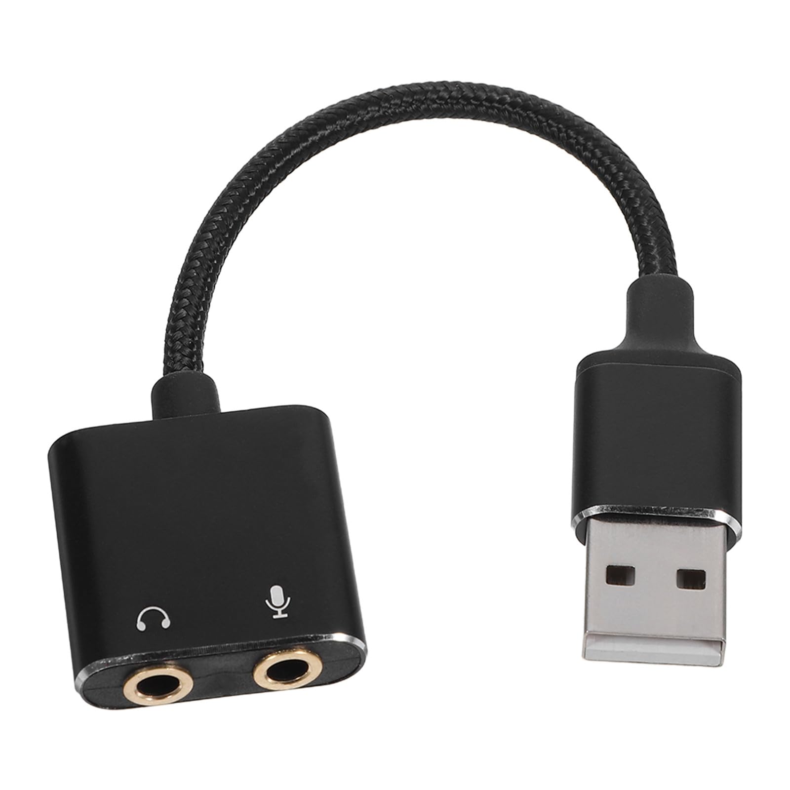 USB to Headset Adapter External Sound Card with Microphone Jack Splitter Cable for PC Laptop Tablet, Audio Input Converter Compatible with Headphone Mic, Black