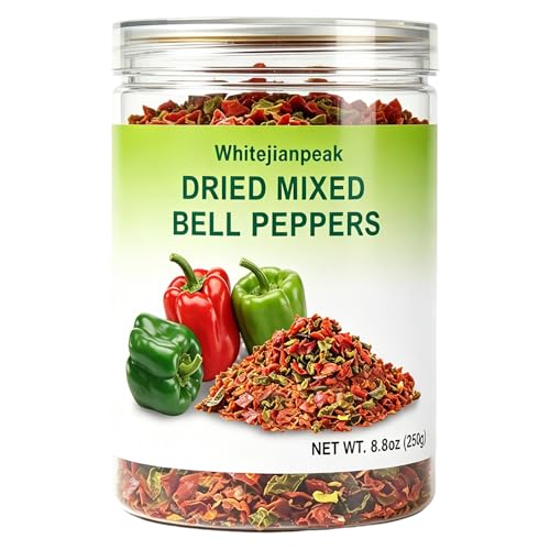 Whitejianpeak Dried Bell Peppers for Cooking 8.81 oz Dehydrated Red & Green Bell Pepper Flakes Dried Vegetables for Ramen Toppings Soups and Stews
