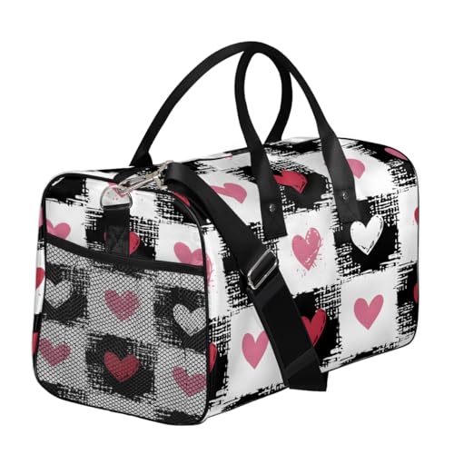 Valentine's Day Travel Duffle Bag for Women Men Foldable Waterproof Weekender Bag Carry on Tote for Overnight Sports Gym Romantic Love Theme Pink and Red Heart3