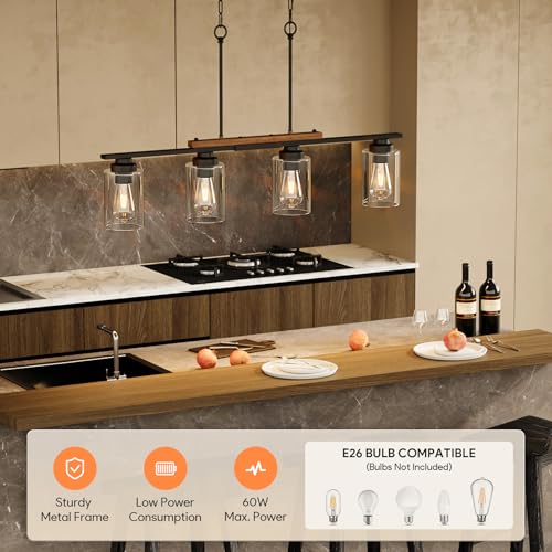 Vonluce Dining Room Light Fixture Over Table, 4-Light Kitchen Island Lighting With Glass Shade And Adjustable Rods thumb #2