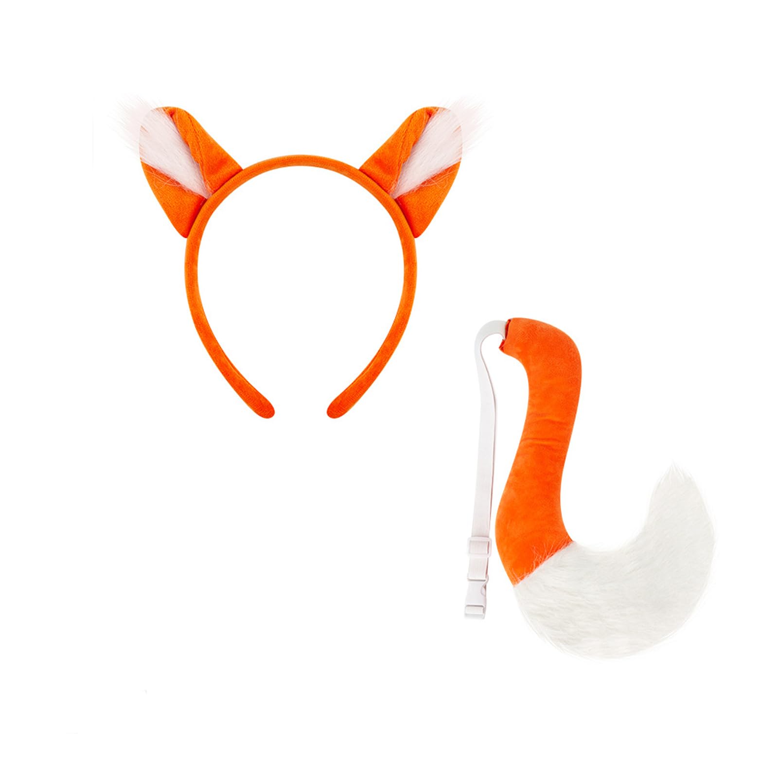 2Pcs Halloween Fox Costume Headband Tail Set Kids Adults Halloween Cosplay Role Play Fox Squirrel Hairband Headwear Large Tail Costume Outfit Accessory Party Supplies Props