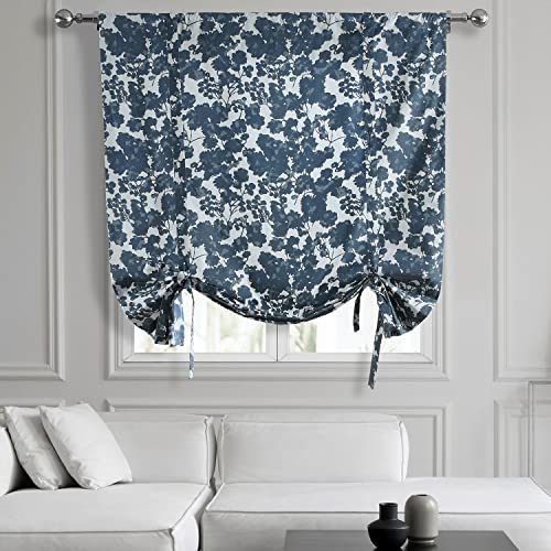 Image of HPD Half Price Drapes Room Darkening Tie Up Curtains 46 X 63 Inch Fleur Printed Cotton Window Roll Up Balloon Curtain for Living Room, Kitchen PRTW-TUD48-63 (1 Panel), Fleur Blue