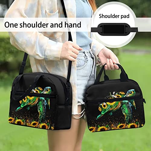 Buybai Insulated Lunch Bag For Teen Girls Kids Lunch Box For Workout School Picnic Dirt-Resistant With Adjustable Shoulder Strap Sunflower Turtle Print #TOP4