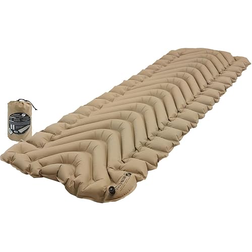 KLYMIT Insulated Static V Inflatable Sleeping Pad | Comfortable, Lightweight, Easy to Inflate, Portable Air Bed Mattress for Camping, Backpacking and Hiking — Coyote Sand