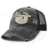 Waldeal Women's Sloth Baseball Caps Adjustable Vintage Distressed Funny Trucker Hats Gifts Black