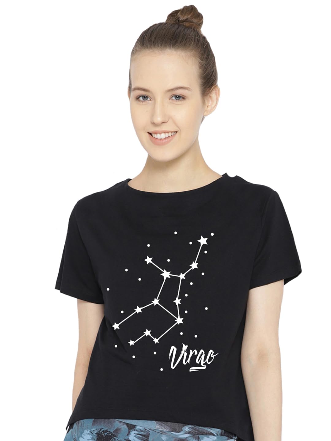 First RowFirst Row Graphic Printed Virgo T-Shirt for Women | Sun Sign T-Shirt | Virgo Zodiac T-Shirt | Half Sleeve Female Round Neck Cotton Constellation of Stars T-Shirt (X-Large, Black)